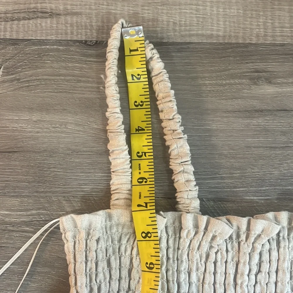 Reformation Vera Linen top,Tan, crop,straps, smocking %100 Linen, Size 8, NWT - Picture 6 of 8